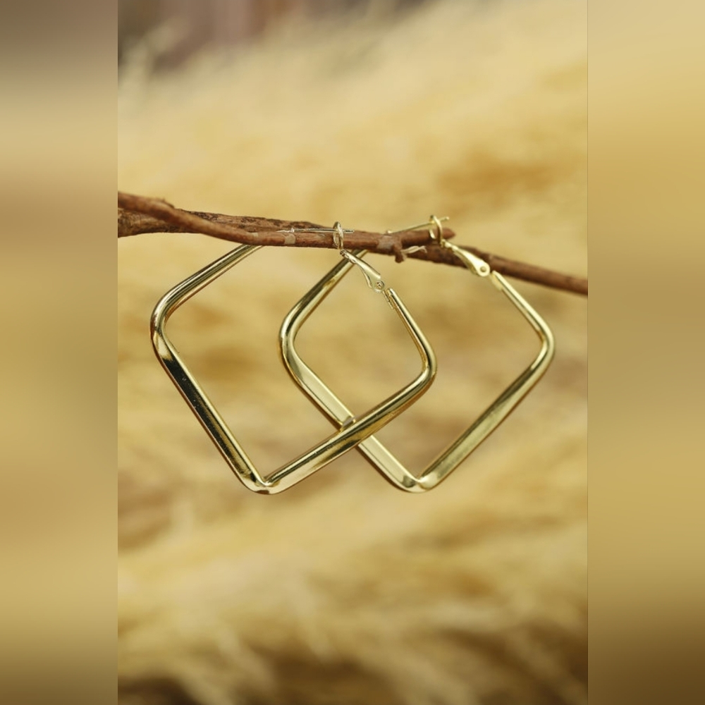 ππHPππ Gold Square Hoop Earrings - Picture 3 of 5